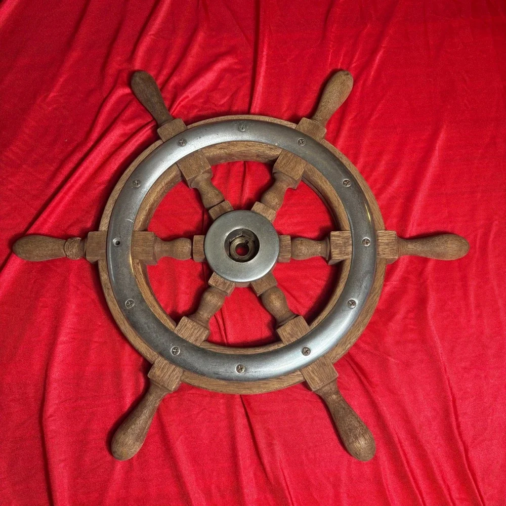 Vtg Wooden Ship Wheel Nautical Maritime Boat Helm Wall Decor 6 Spoke 18 Inch